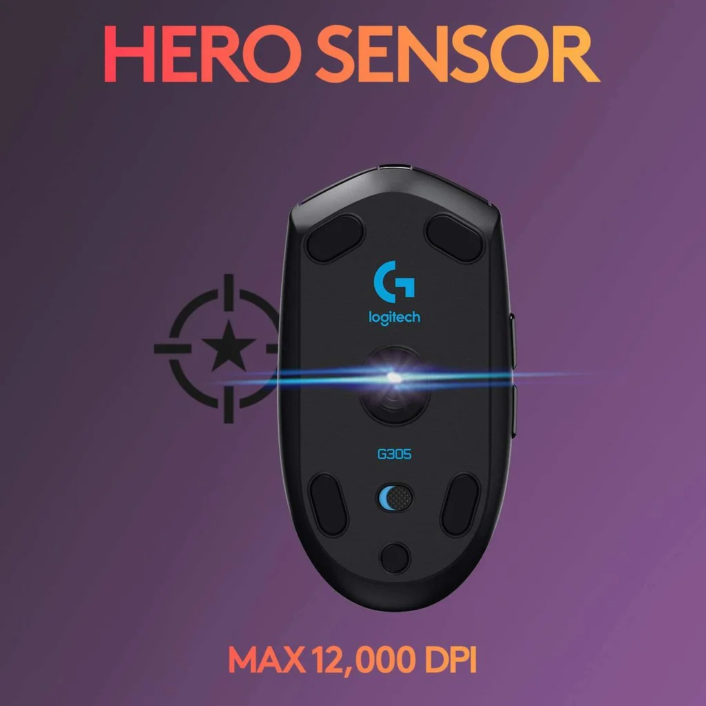 Logitech G305 Lightspeed Wireless Gaming Mouse HERO SENSORMAX 12,000 DPI -black
