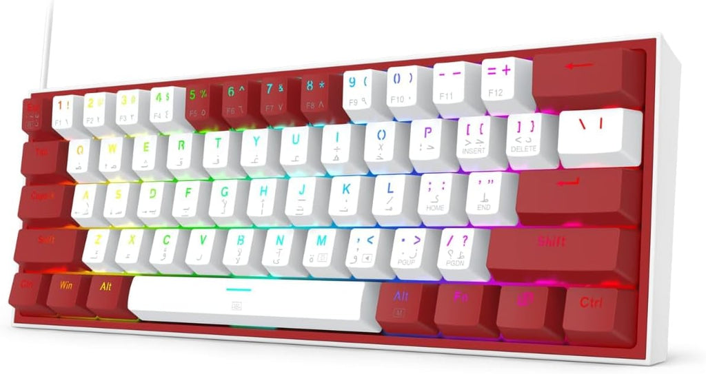 لوحة مفاتيح ميكانيكية Redragon K617 Fizz باللونين الأحمر والأبيض ومفاتيح حمراء RGB Compact 60%