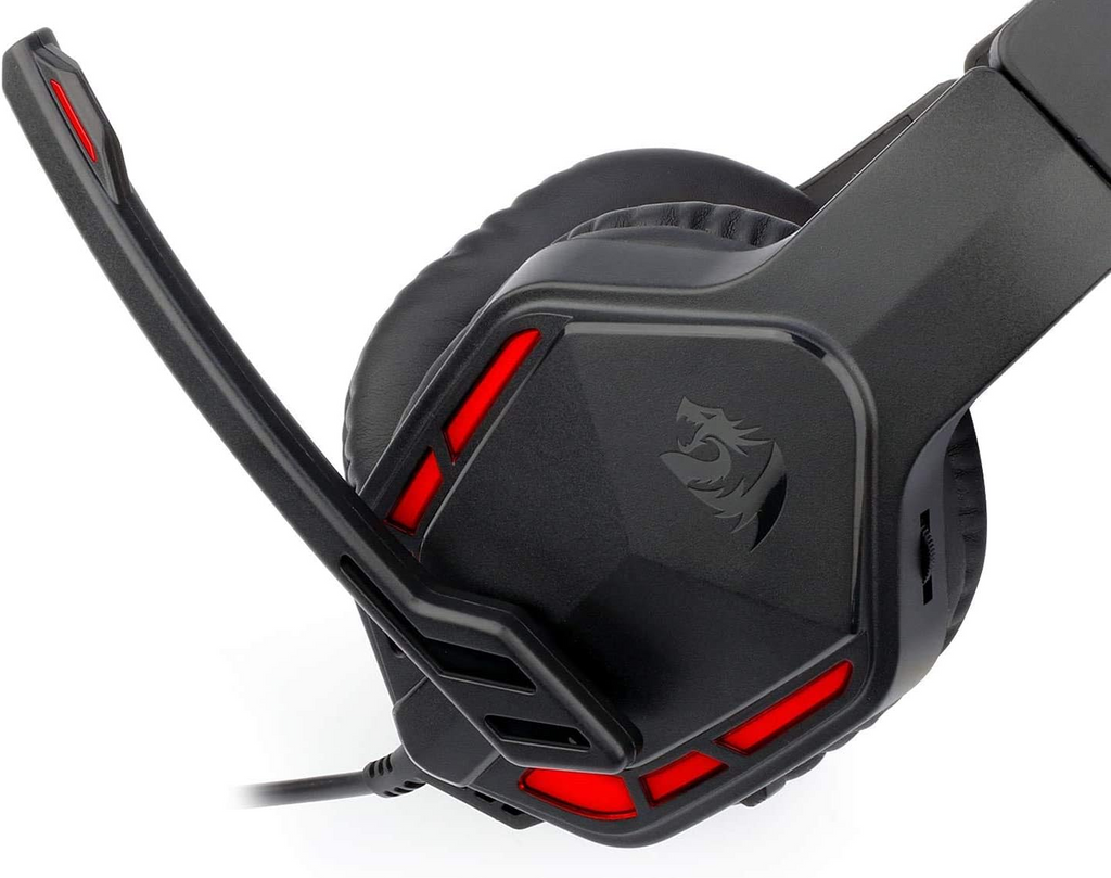 Redragon H220 THEMIS Red LED 3.5mm Wired Gaming Headset - Black