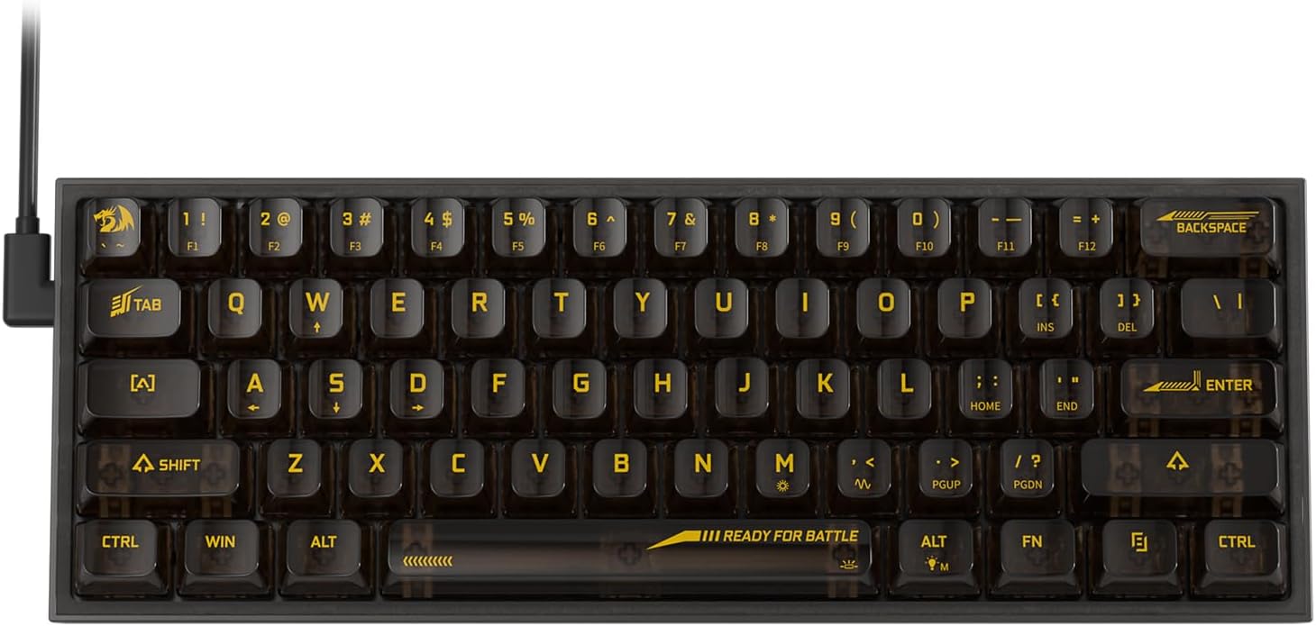 Redragon K617 SE 60% Wired RGB Gaming Keyboard 61 Keys Compact Full-Transparent Mechanical Keyboard w/Translucent Board Custom Linear Switch Pro Driver/Software Supported