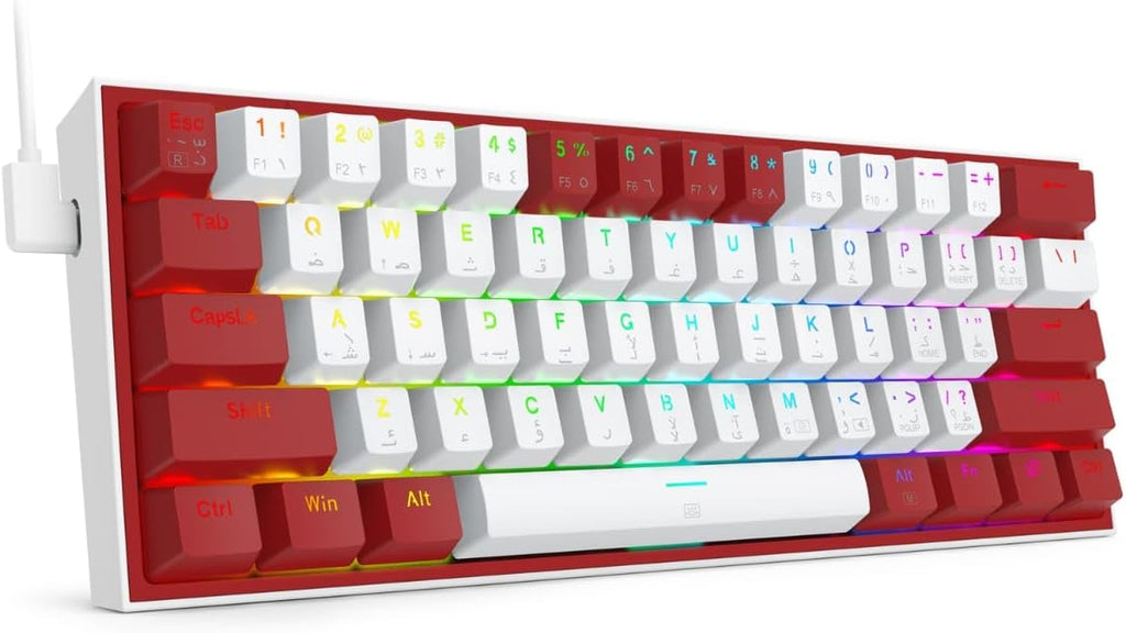 لوحة مفاتيح ميكانيكية Redragon K617 Fizz باللونين الأحمر والأبيض ومفاتيح حمراء RGB Compact 60%