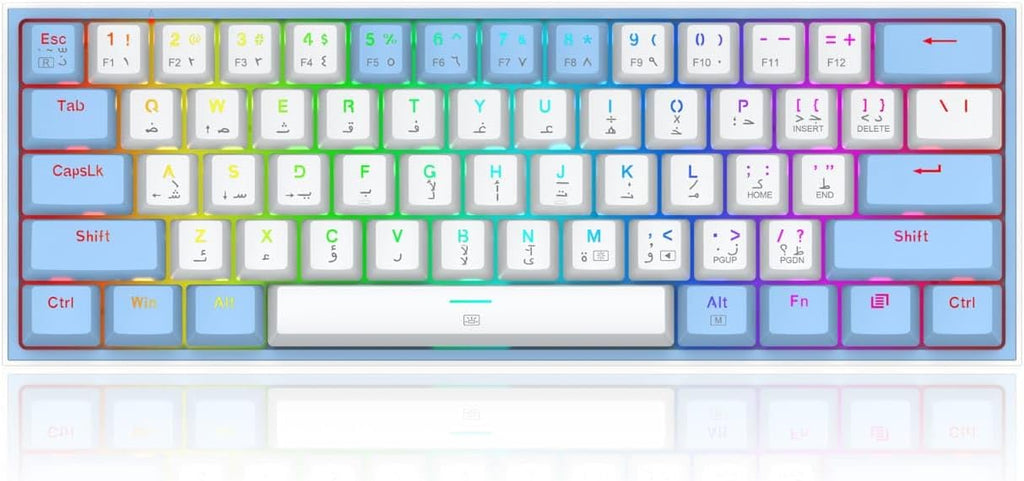 لوحة مفاتيح ميكانيكية Redragon K617 Fizz باللون الأزرق/الأبيض ومفاتيح حمراء RGB Compact 60%