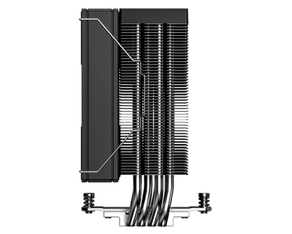 Air CPU cooler with tall black fin stack and visible heat pipes