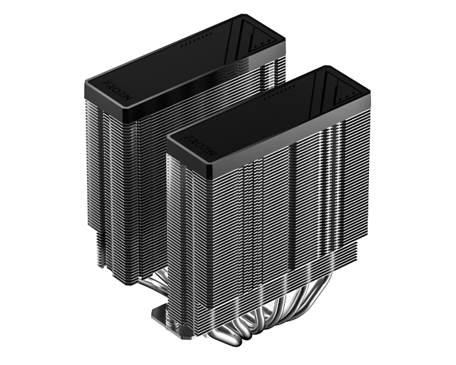 Two black computer cooling processors on a white background