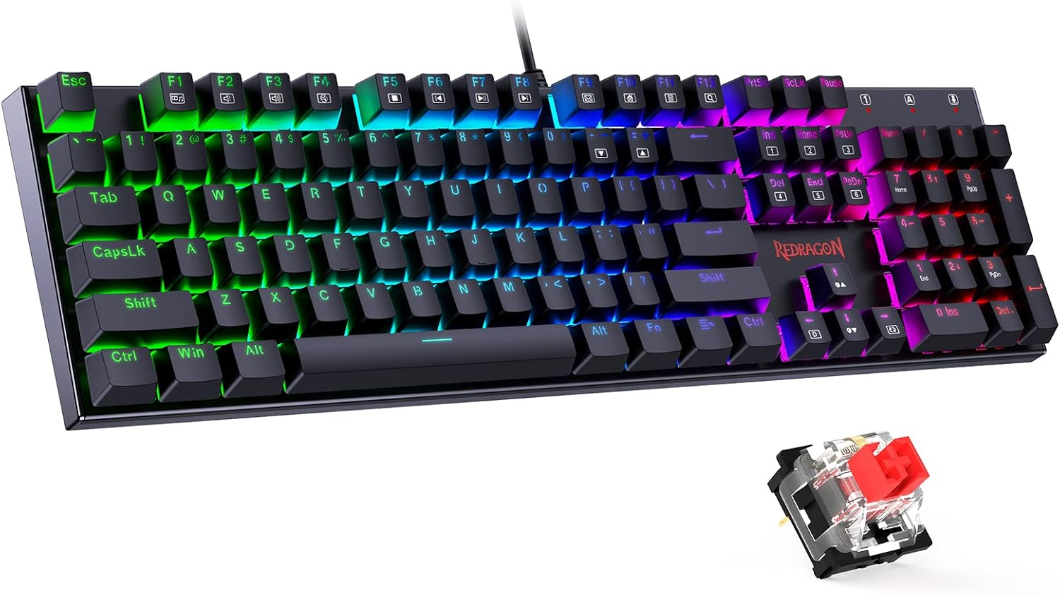 REDRAGON RUDRA K565E Red Switch Rainbow Backlight Mechanical Gaming Keyboard - EN/AR
