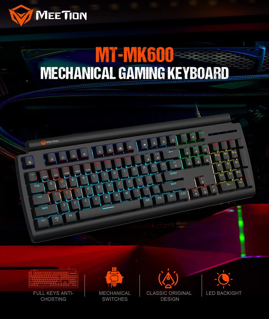 MEETION MT MK600 Wired Mechanical red switch Gaming Keyboard