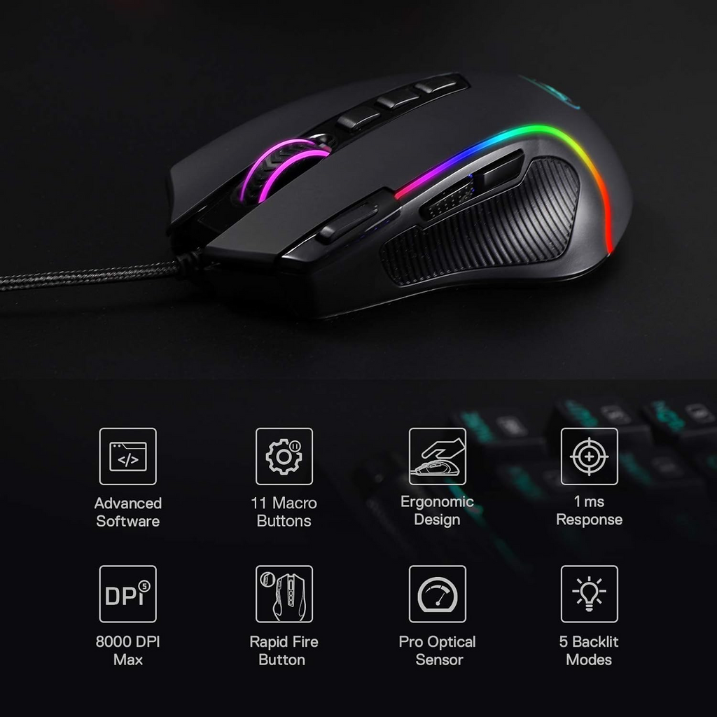 Redragon M612 Predator RGB 8000 DPI 11 Programmable Buttons Wired Gaming Mouse