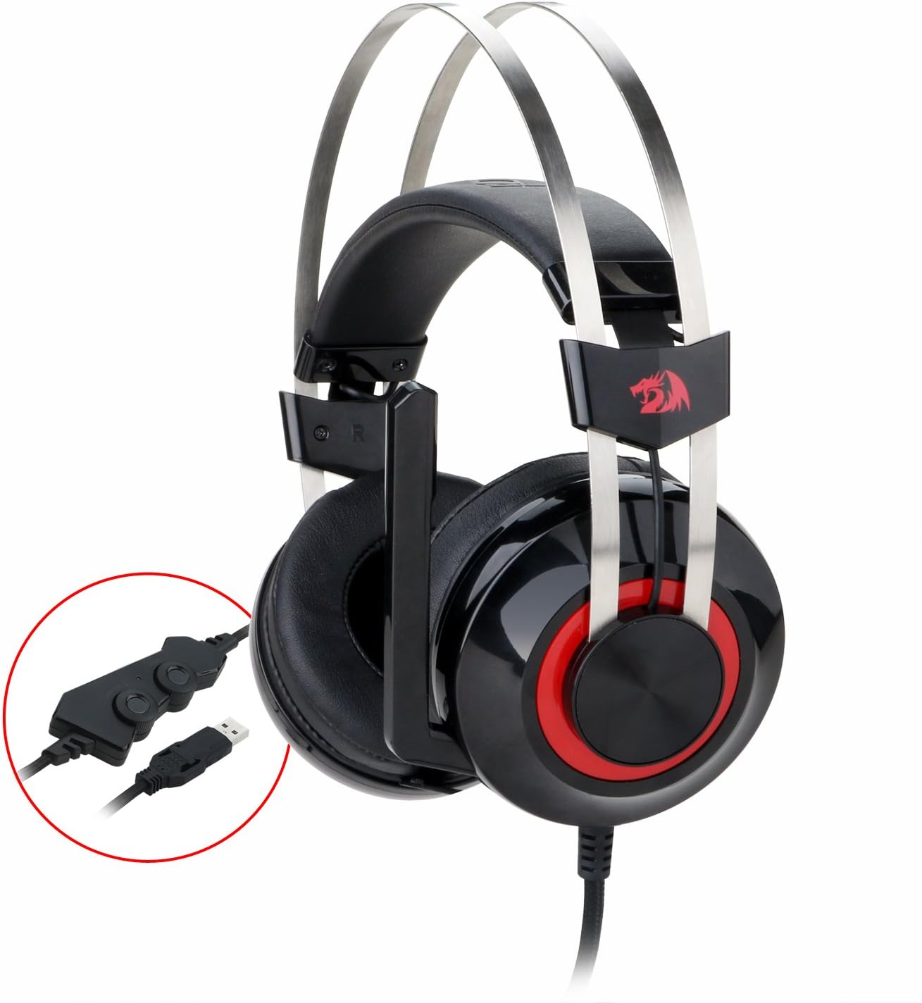 Redragon H601 TALOS 7.1 Channel Surround Stereo Gaming Headset Over Ear Headphones with Mic Individual Vibration Noise Canceling LED Light
