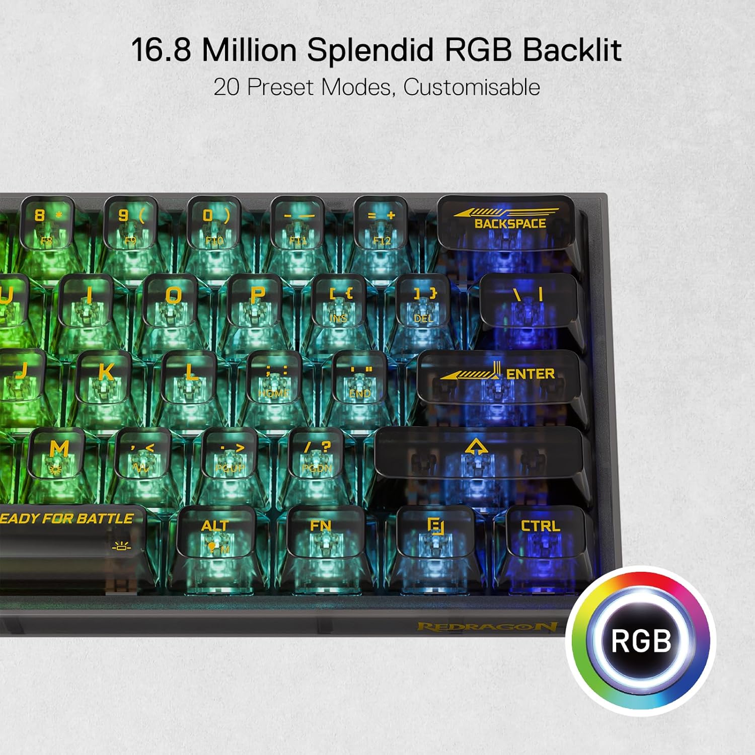 لوحة مفاتيح الألعاب Redragon K617 SE 60% سلكية RGB، 61 مفتاحًا، لوحة مفاتيح ميكانيكية شفافة بالكامل مع لوحة شفافة، مفتاح خطي مخصص، يدعم برنامج التشغيل/البرنامج الاحترافي