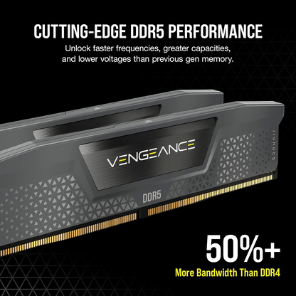 Grey Corsair VENGEANCE DDR5 RAM module with triangular heatspreader design
