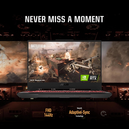 لابتوب الألعاب ASUS TUF F15 FA507NUR، معالج AMD Ryzen 7 7435HS، ذاكرة وصول عشوائي (RAM) سعة 512 جيجابايت، شاشة 15.6 بوصة FHD sRGB 100%، معدل تحديث 144 هرتز، بطاقة رسومات NVIDIA GeForce RTX 4050 سعة 6 جيجابايت GDDR6، نظام التشغيل Windows 11 
