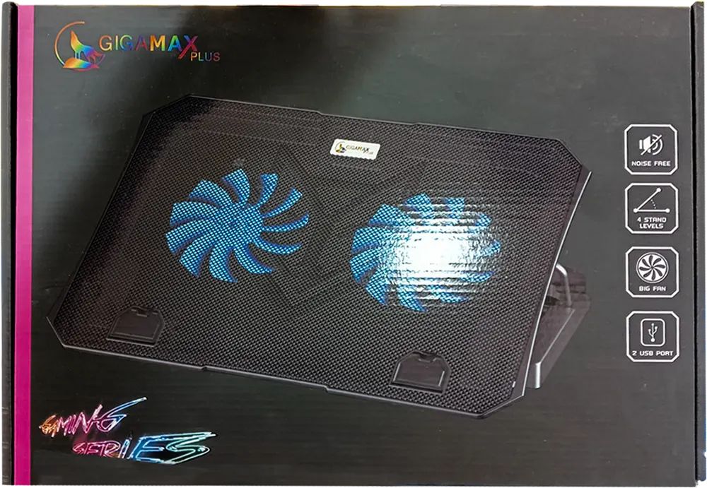 مبرد كمبيوتر محمول Gigamax GM-88 Plus بمروحتين حتى 15.6 بوصة - أسود 