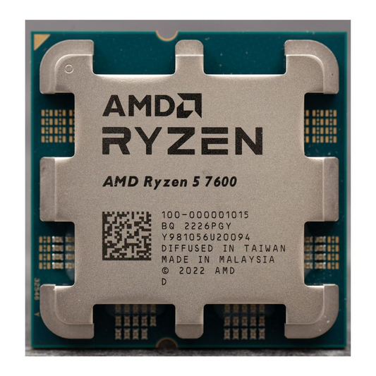 AMD Ryzen 5 7600 desktop processor chip with AMD Ryzen branding and label