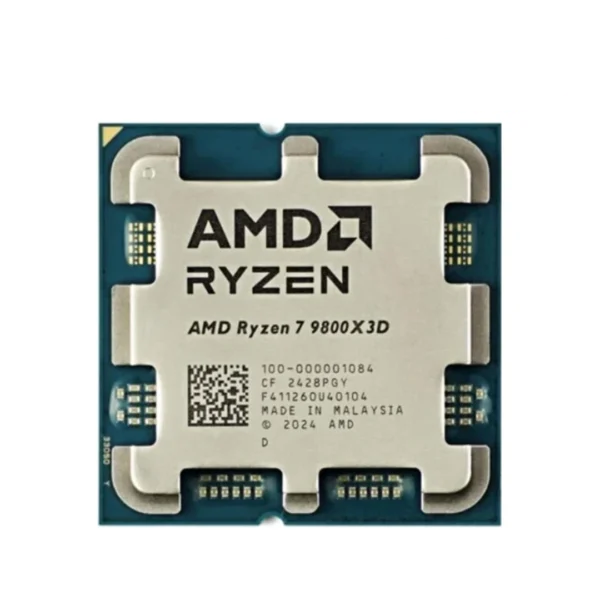 AMD Ryzen 7 9800X3D processor on a white background with AMD logo.