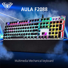 لوحة مفاتيح الألعاب الميكانيكية AULA f2088 RGB بإطار فضي مع مسند معصم مغناطيسي لليد