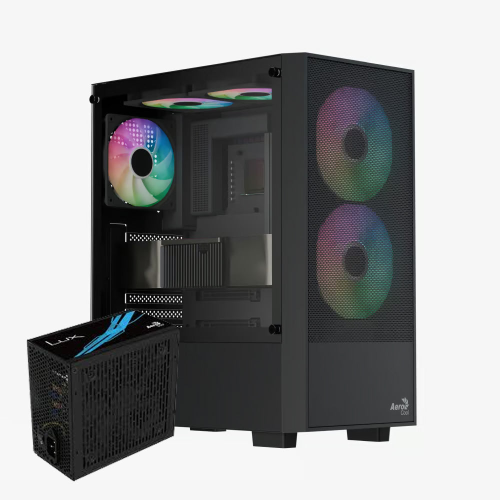 Aerocool B508A Flow Black 5 Argb Fans Mid Tower Case With Psu LUX 650W 80+ Bronze