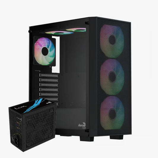 Aerocool B509A Flow Black 6 Argb Fans Mid Tower Case With Psu LUX 650W 80+ Bronze