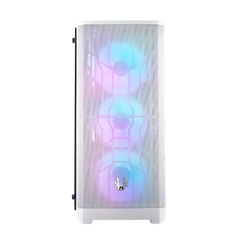 نافذة زجاجية مقواة من BitFenix ​​Nova Mesh TG Mid Tower، 4 مراوح RGB باللون الأبيض 