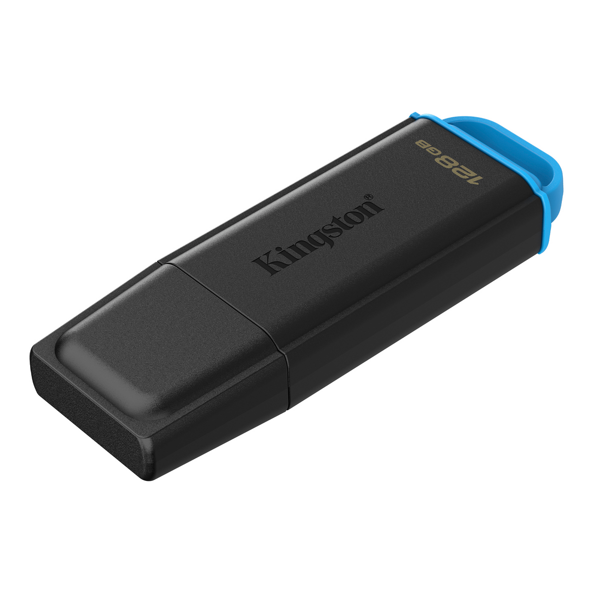 Kingston 128GB USB flash drive with protective cap and blue loop