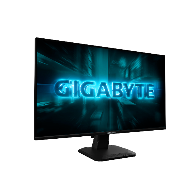Gigabyte monitor with blue logo on a white background