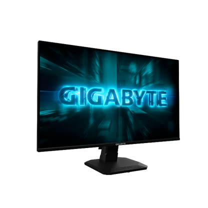 Gigabyte monitor with blue logo on a white background