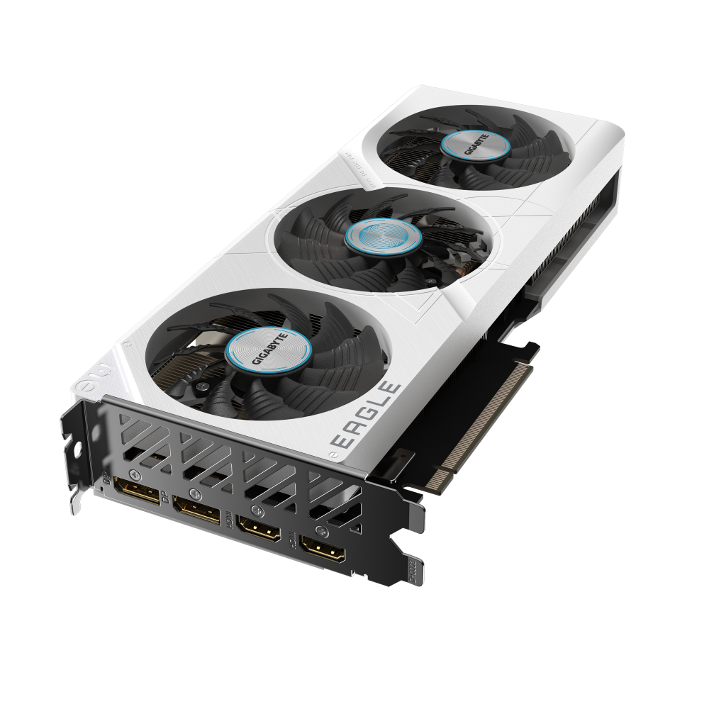Graphics card with three fans on a white background