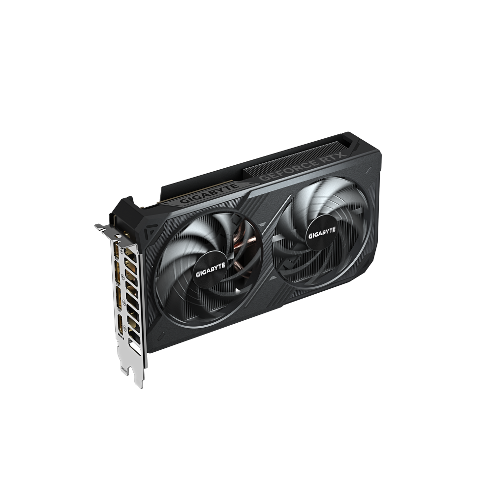 Gigabyte graphics card with three fans on a white background