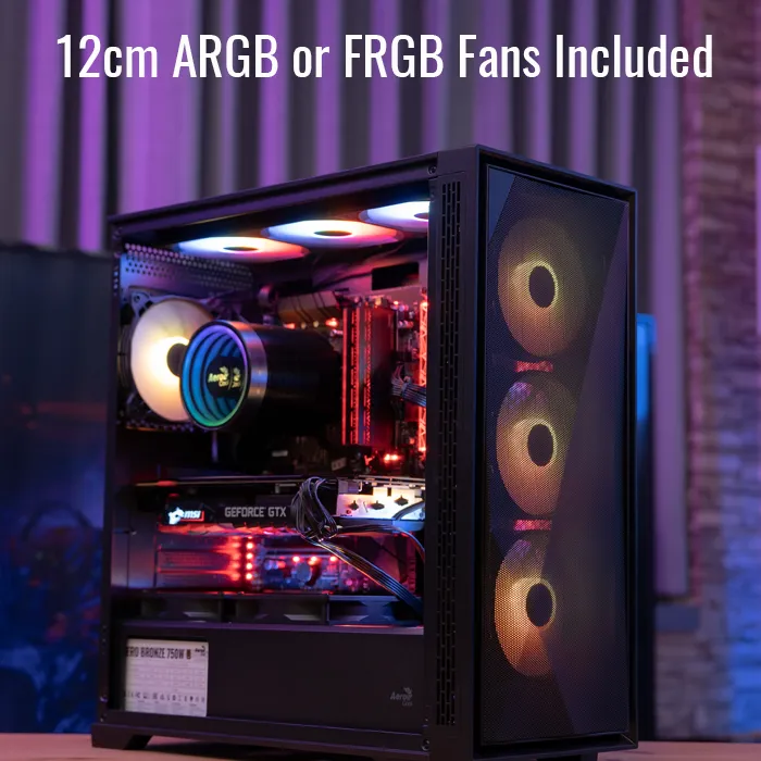 Aerocool Geoflow Black 4 Argb Fans Mid Tower Case With Psu LUXPRO 750W 80+ Bronze