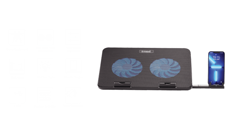 مبرد ICE 02 لأجهزة الكمبيوتر المحمولة من st-standard مع حامل للهاتف 