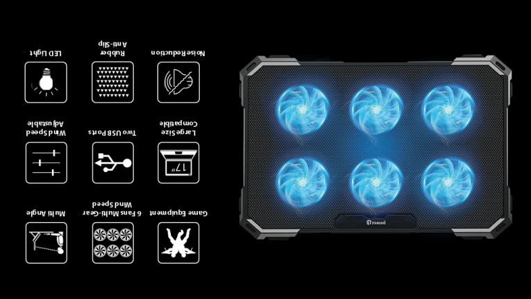 مبرد ICE-06N لأجهزة الكمبيوتر المحمولة حتى 17 بوصة مزود بـ 6 مراوح من st-standard - أسود 