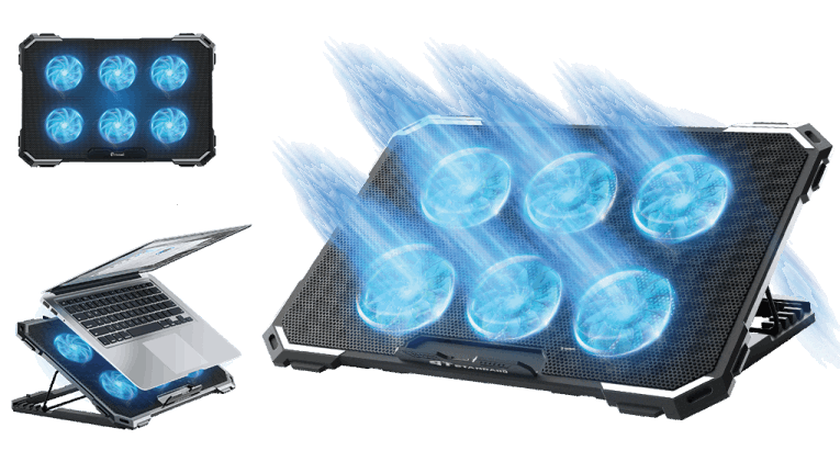 مبرد ICE-06N لأجهزة الكمبيوتر المحمولة حتى 17 بوصة مزود بـ 6 مراوح من st-standard - أسود 