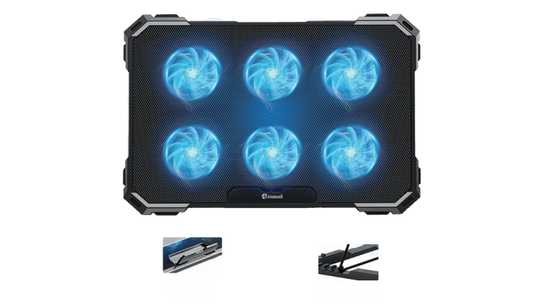 مبرد ICE-06N لأجهزة الكمبيوتر المحمولة حتى 17 بوصة مزود بـ 6 مراوح من st-standard - أسود 