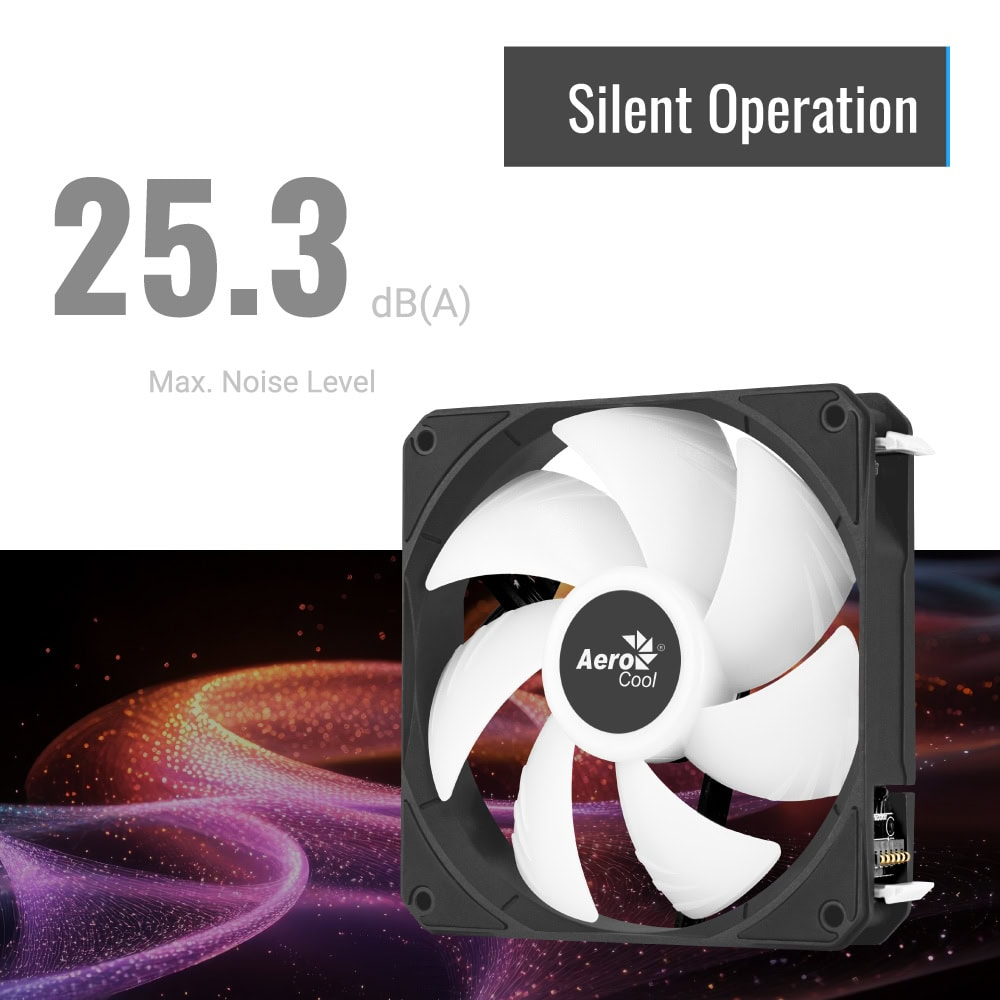 Aerocool Link 3-Pack 4-pin PWM connector-1500RPM-ARGB lighting-25.3 dB A noise level absorbing pads minimize noise-Connect the three fanswith a single cable for streamlined cable management