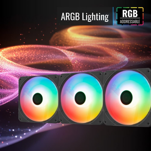 Aerocool Link 3-Pack 4-pin PWM connector-1500RPM-ARGB lighting-25.3 dB A noise level absorbing pads minimize noise-Connect the three fanswith a single cable for streamlined cable management