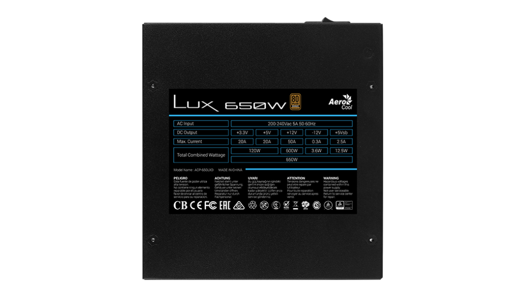 مكثف أساسي Aerocool LUX 650 واط ماركة يابانية مزود طاقة برونزي 80+