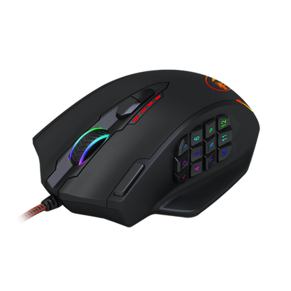 ماوس الألعاب Redragon M908 IMPACT MMO بدقة تصل إلى 12400 نقطة في البوصة، ماوس عالي الدقة للكمبيوتر الشخصي، 18 زرًا قابلًا للبرمجة، خرطوشة ضبط الوزن، 12 زرًا جانبيًا، 5 ملفات تعريف مستخدم قابلة للبرمجة، 16.8 مليون خيار لون LED قابل للتخصيص