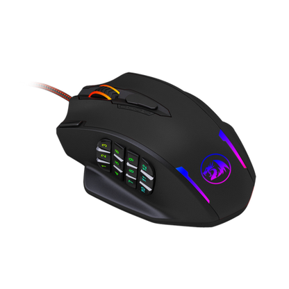 ماوس الألعاب Redragon M908 IMPACT MMO بدقة تصل إلى 12400 نقطة في البوصة، ماوس عالي الدقة للكمبيوتر الشخصي، 18 زرًا قابلًا للبرمجة، خرطوشة ضبط الوزن، 12 زرًا جانبيًا، 5 ملفات تعريف مستخدم قابلة للبرمجة، 16.8 مليون خيار لون LED قابل للتخصيص