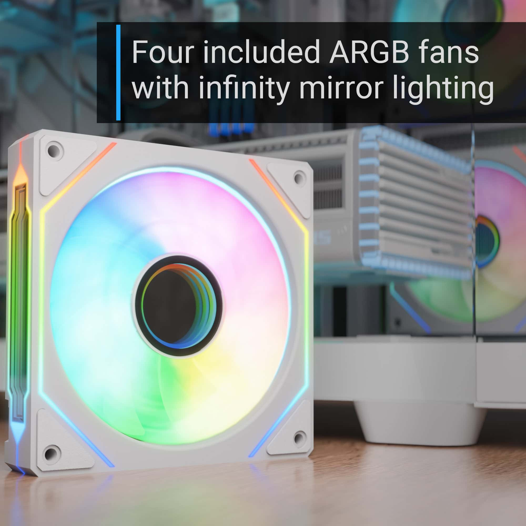 Aerocool P500C White 4 Argb Fans Mid Tower Case tempered glass