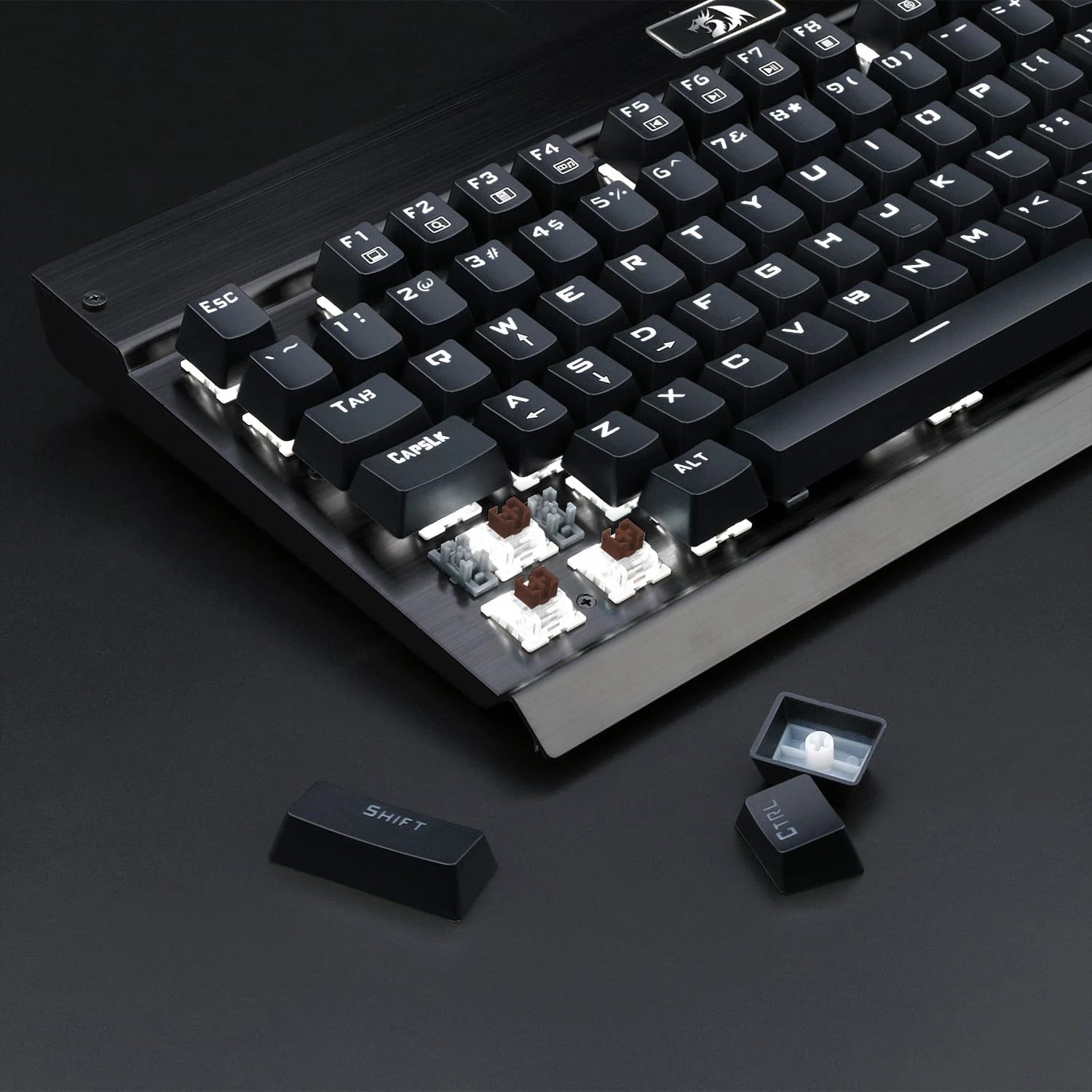 لوحة مفاتيح ميكانيكية للألعاب من Redragon KG010-KN - مفتاح بني - إضاءة LED بيضاء - أسود