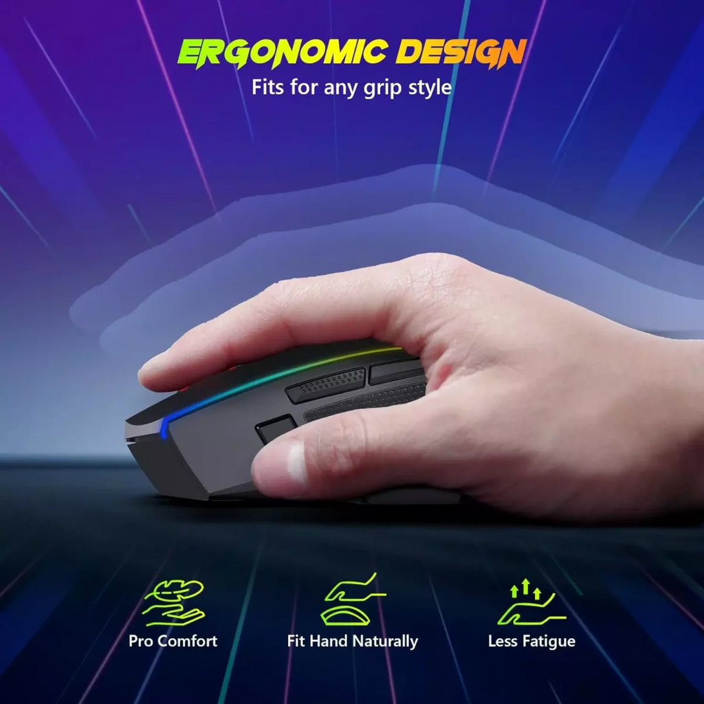 Redragon M814 AXE PRO RGB Tri-Mode 2.4G/USB-C/Bluetooth Rechargeable Gaming Mouse – 8,000 DPI