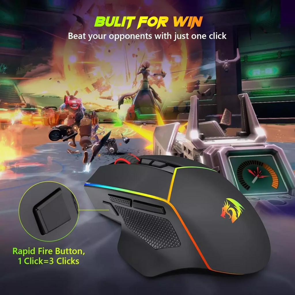 Redragon M814 AXE PRO RGB Tri-Mode 2.4G/USB-C/Bluetooth Rechargeable Gaming Mouse – 8,000 DPI