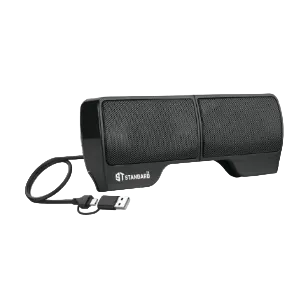 A black ST Standard USB speaker with two speaker grilles and a connected USB cable, shown on a plain white background.
