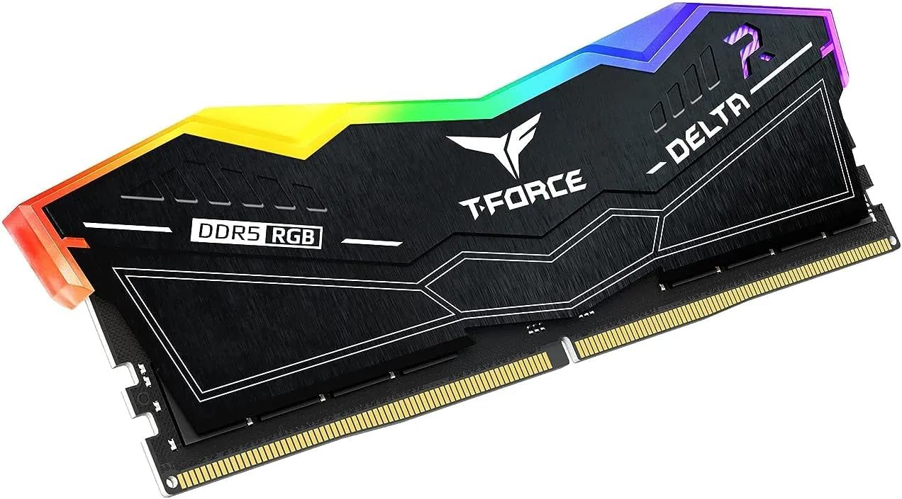 ذاكرة الوصول العشوائي TeamGroup T-Force Delta RGB سعة 16 جيجابايت وسرعة 6000 ميجاهرتز CL38 DDR5 للألعاب المكتبية مع دعم Intel XMP 3.0 وAMD Expo (أسود)