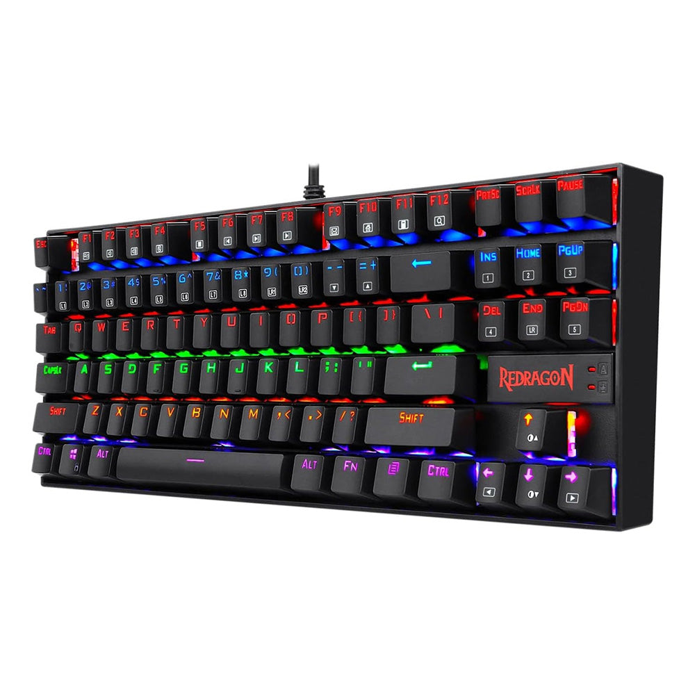 Redragon K552-e Elite Kumara Red Switch - Rainbow Backlight - 87 Key TKL Size - Arabic/English Keys -  Mechanical Gaming Keyboard-Black