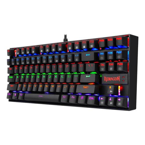 Redragon K552-e Elite Kumara Red Switch - Rainbow Backlight - 87 Key TKL Size - Arabic/English Keys -  Mechanical Gaming Keyboard-Black