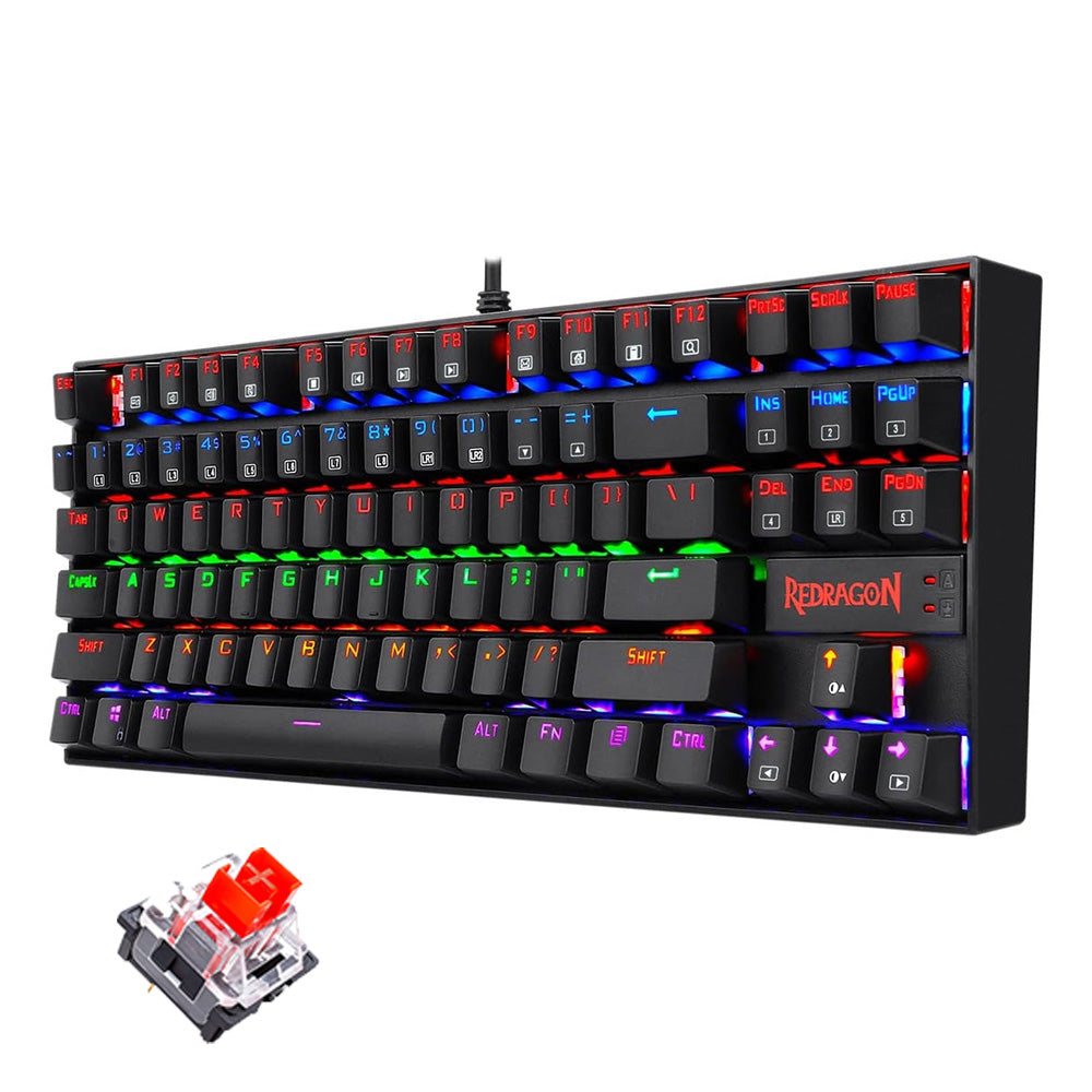 Redragon K552 Kumara Rainbow TKL Size Red Switch Mechanical Gaming Keyboard -Black