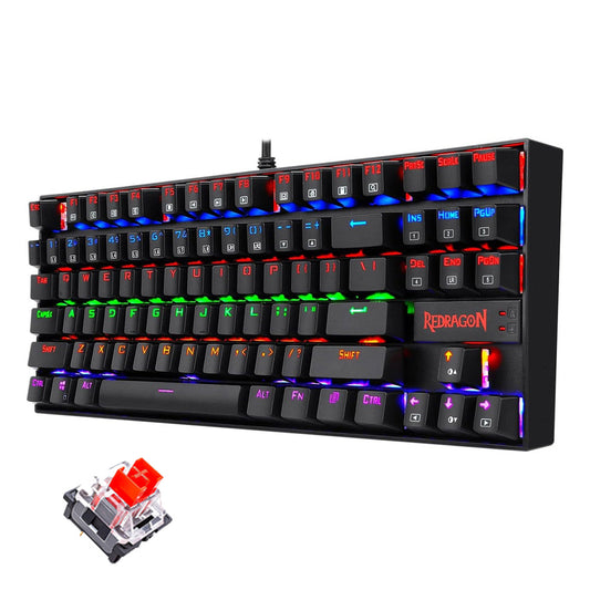 Redragon K552 Kumara Rainbow TKL Size Red Switch Mechanical Gaming Keyboard -Black