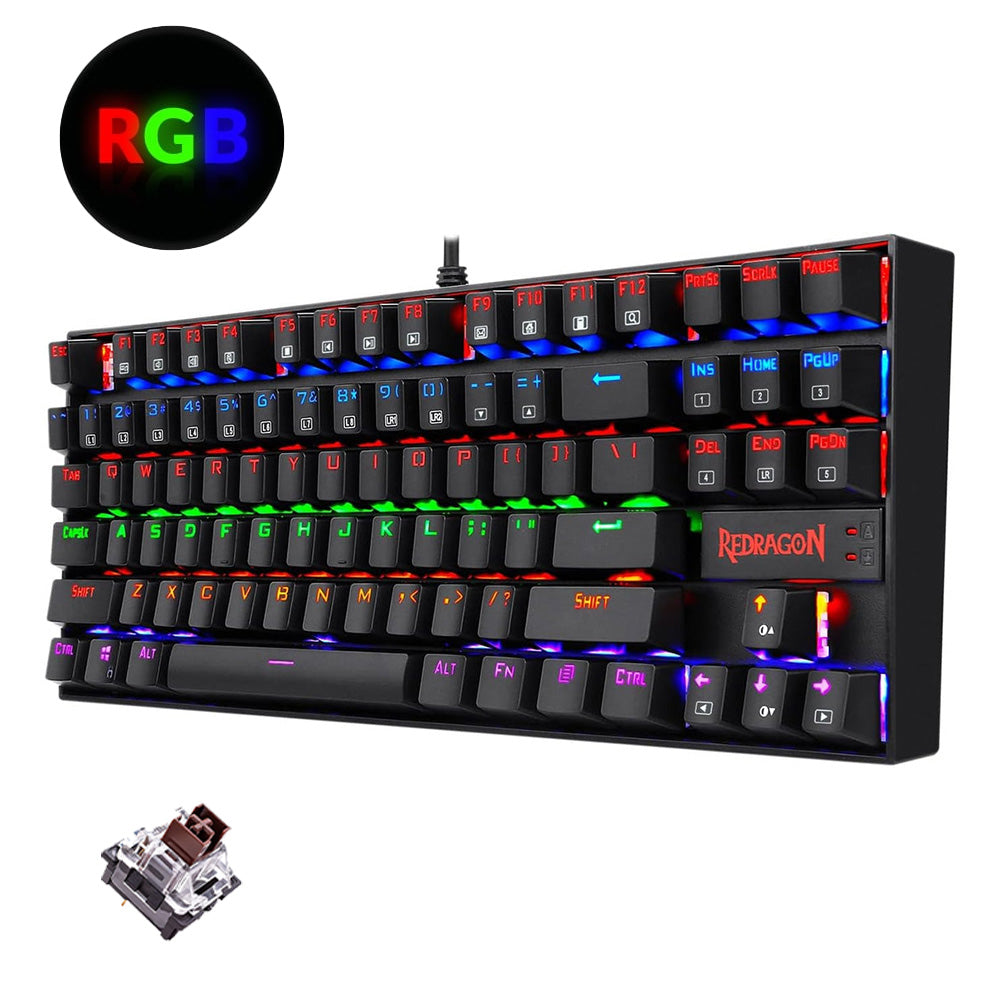 Redragon K552 Kumara RGB TKL Size Brown Switch Mechanical Gaming Keyboard -Black