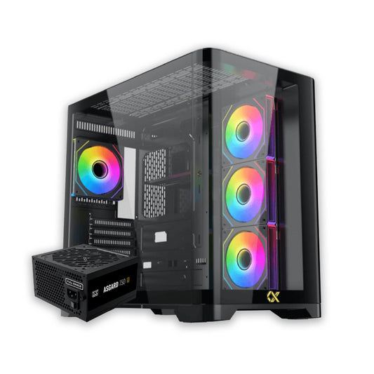 Xigmatek Crystal Storm 4 fan PWM Argb Curved TG Case with psu 750W 80+ Bronze
