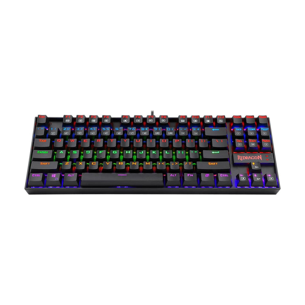 Redragon K552-e Elite Kumara Red Switch - Rainbow Backlight - 87 Key TKL Size - Arabic/English Keys -  Mechanical Gaming Keyboard-Black